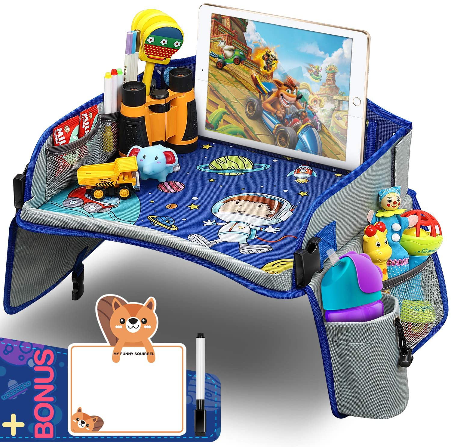 Stroller Table Great for Road Trips Airplane Seat Organizer Kids Carseat Travel Ipad Holder Stand Lap Desk for Eating Activity Tray Car Travel Tray for Kids 