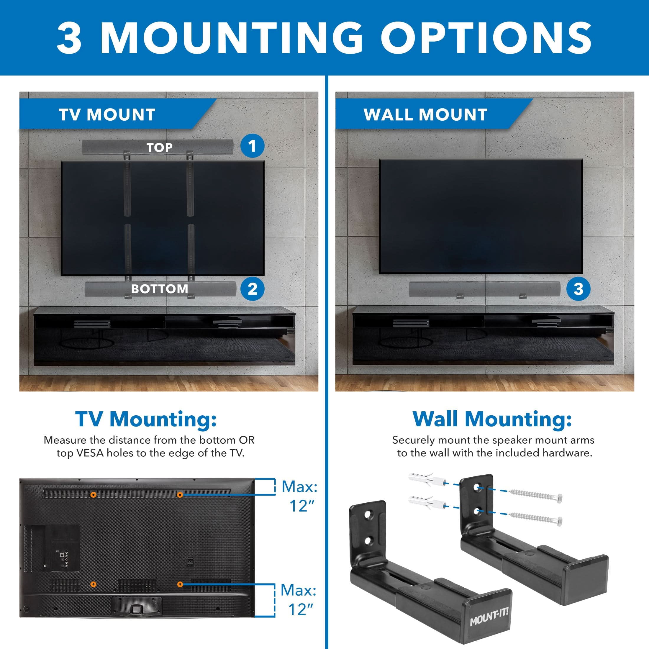 Mount-It! Universal Soundbar Mount Brackets for TV VESA and Wall Installation