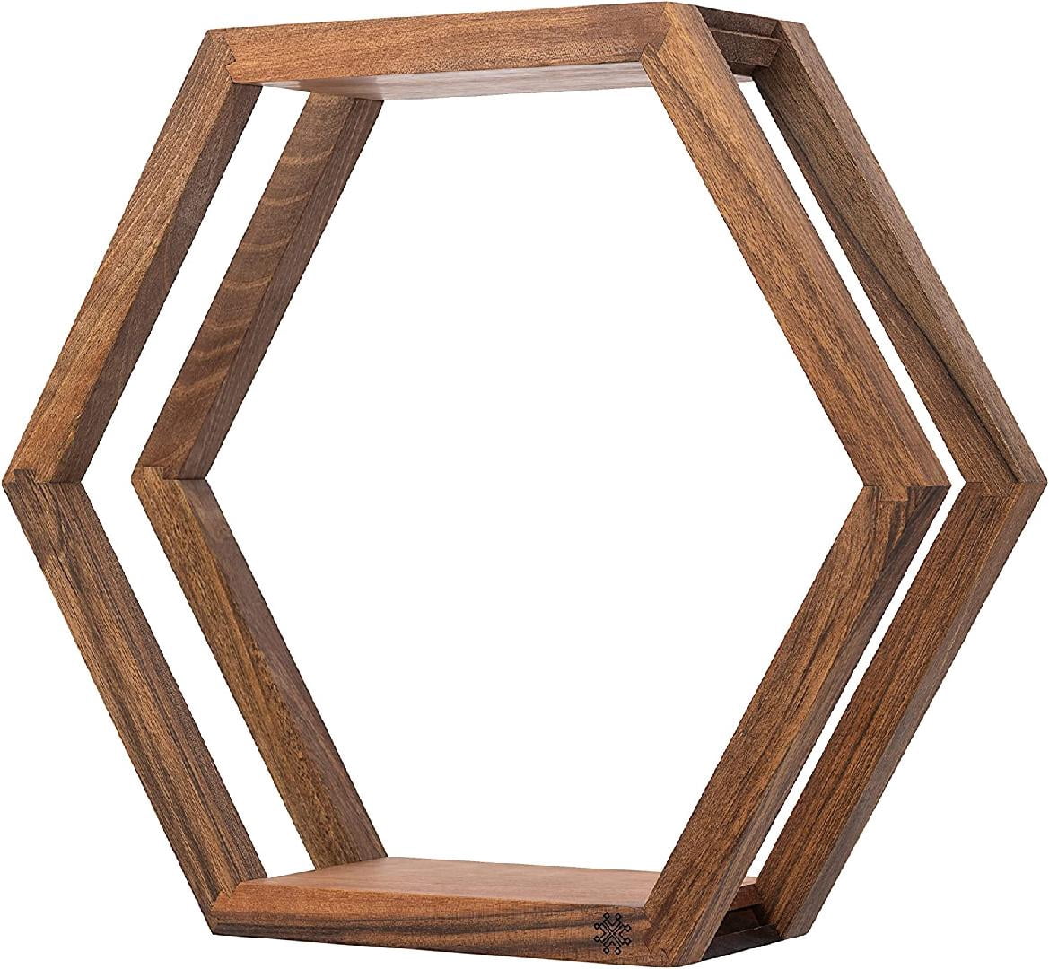 Hexagon Shelves WallMounted Hexagon Floating Shelves Walnut Wood
