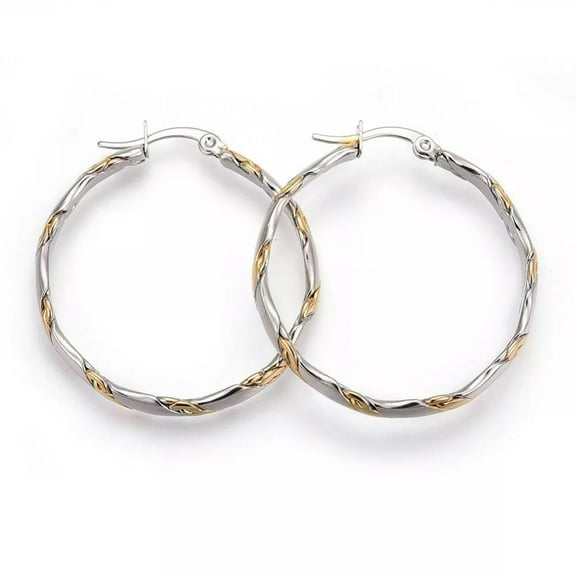 Stainless Steel Hoop Earrings Gold & Stainless Steel Color 38X35.5X5Mm 1Mm P165
