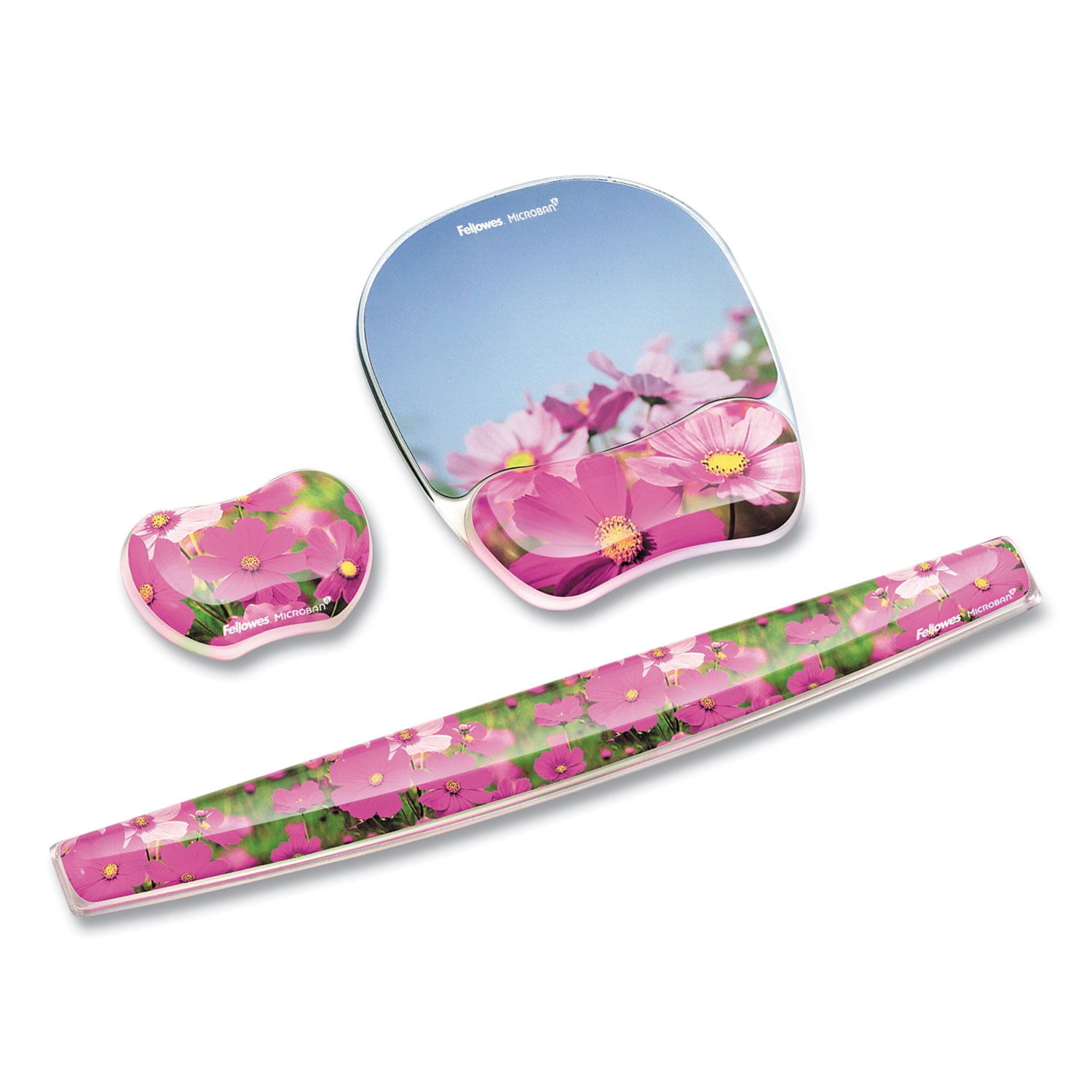Fellowes Photo Gel Keyboard Wrist Rest with Microban Protection, 18.56 x 2.31, Pink Flowers Design