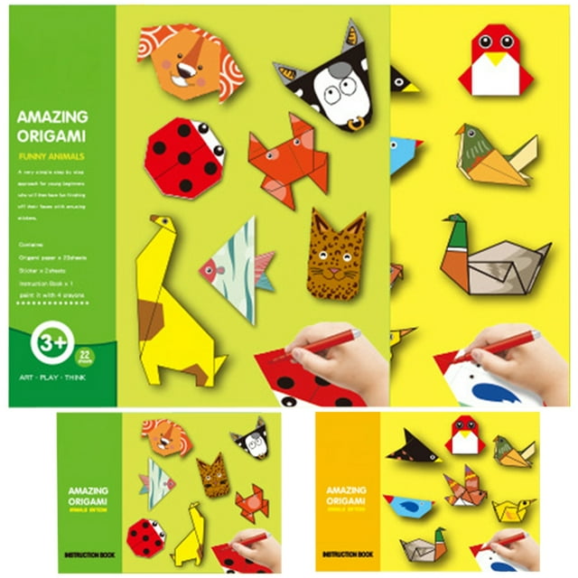 Kids Origami Paper Set: Animal Colorful Vivid Art Project Kit Folding Paper Set