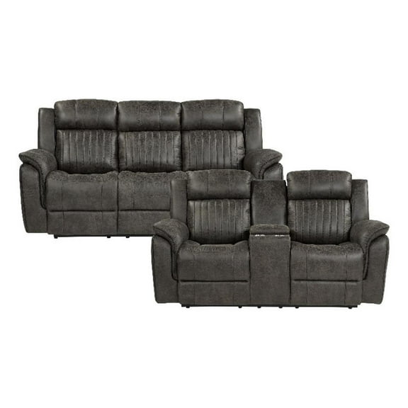 Lexicon Centeroak Microfiber 2-Piece Manual Reclining Sofa Set in Gray
