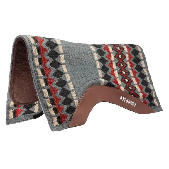 Weaver Leather Synergy Classic Contour Wool Blend Western Saddle Pad - 33" x 38" Amarillo-Charcoal/Black/Dark Red