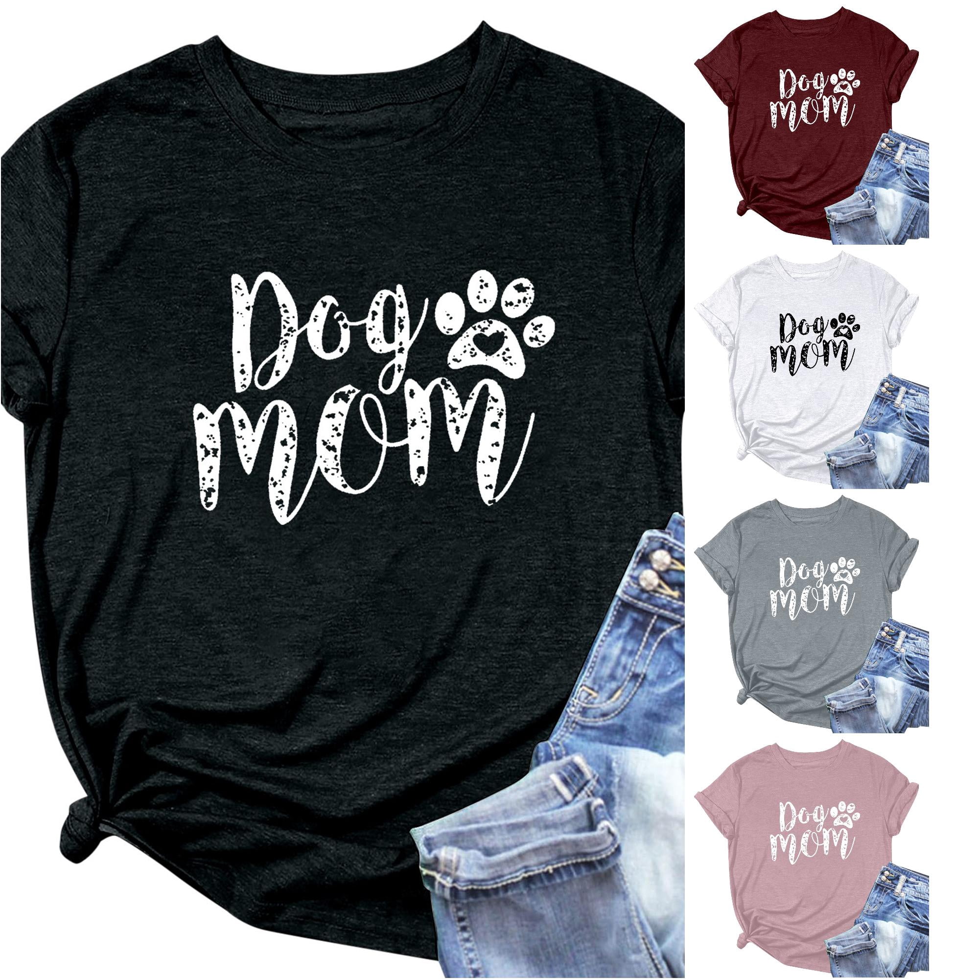 Active Tops Women T-Shirts for Women Playful Dog Mom Graphic Tee with Short Sleeves for Everyday Comfort and Casual Style Black M
