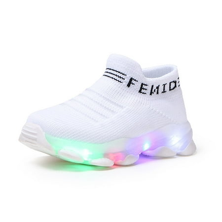 

kpoplk Sneakers For Boys Run Boys Children Baby Girls Mesh Luminous Shoes Socks Led Sport Letter Casual Baby Toddler Sock Shoes(Purple)