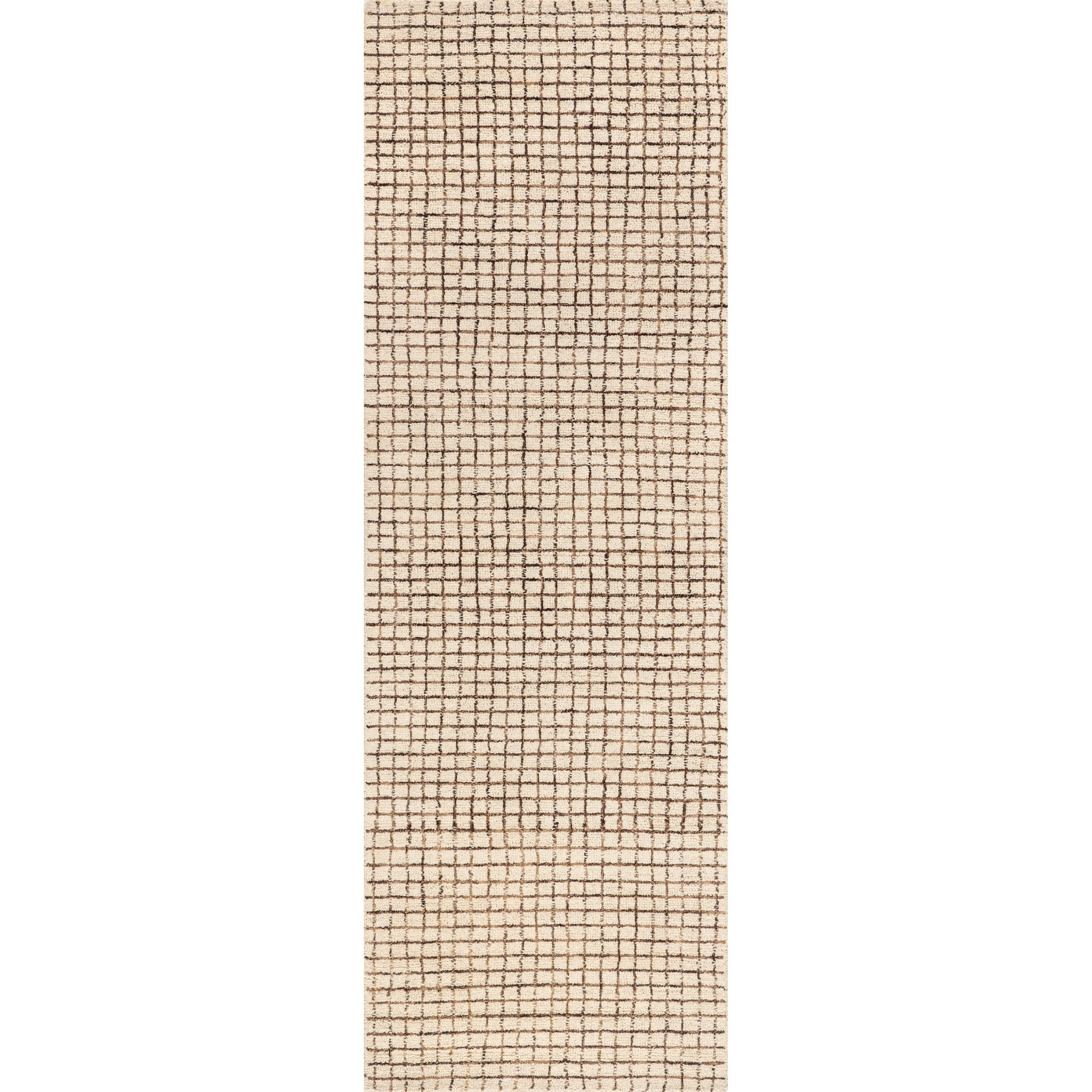 Rugs USA Melrose Checked Wool Area Rug, 2' 6" x 6', Runner, Melrose Cream