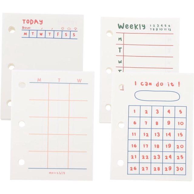 GFDYREE 4pcs Journal Stationery Paper Pads Line Filler Punched Three- Sized Planners Cores Binder Three-Holes Pocket School Replacement Notepad Pages with Schedule Holes Planner Supplies