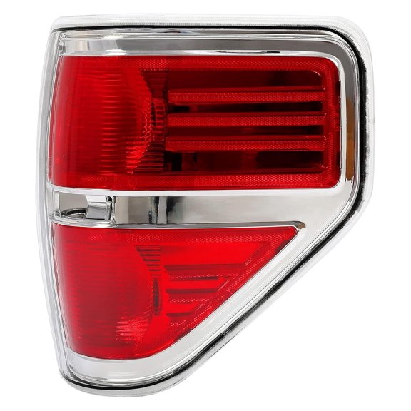 MPXBM Passenger Side Brake Tail Light Compatible For Ford F150 F-150 2009 2010 2011 2012 2013 2014, Right Rear Side Lamp Red Lens Chrome Trim
