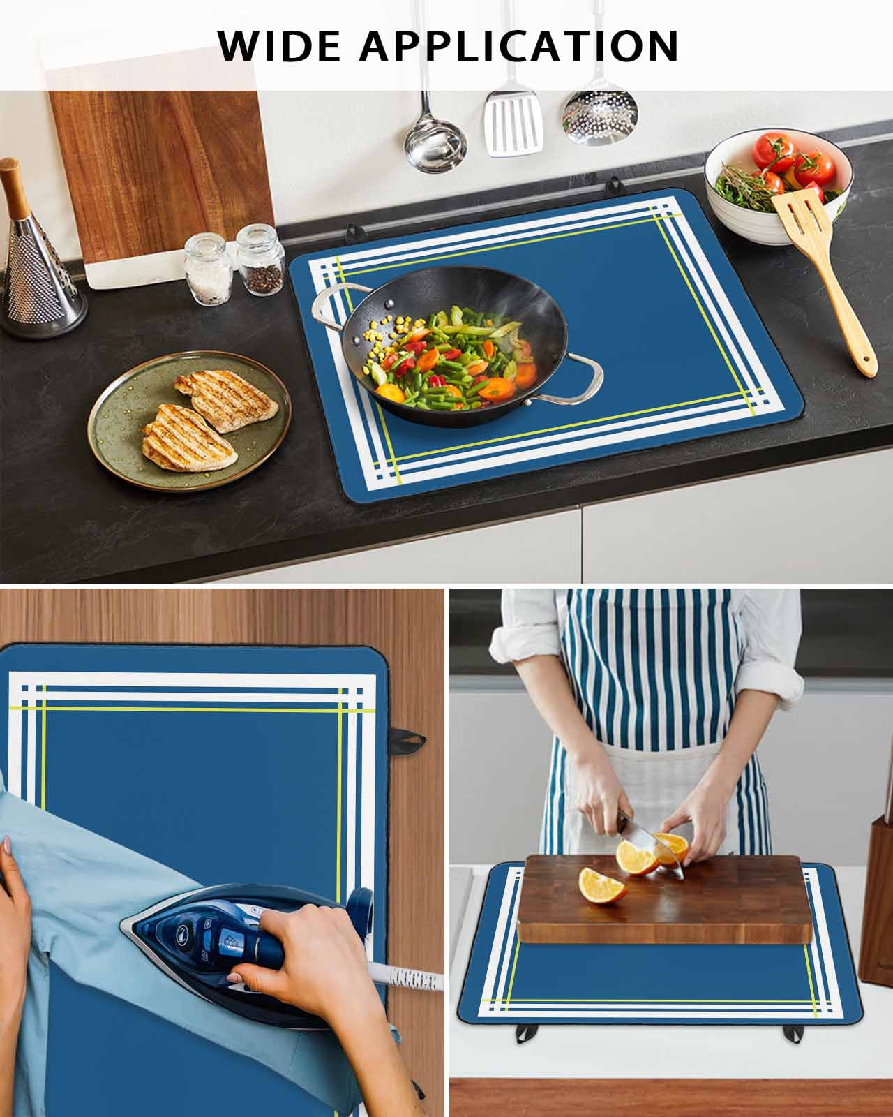 nqOlkjepod Large Induction Cooktop Protector Mat 24"x21", Navy Blue Line Stove Top Covers for Electric Stove, Farmhouse Simple Blue Striped Decorative Stove Burner Cover Mats, Glass Top Stove Cover