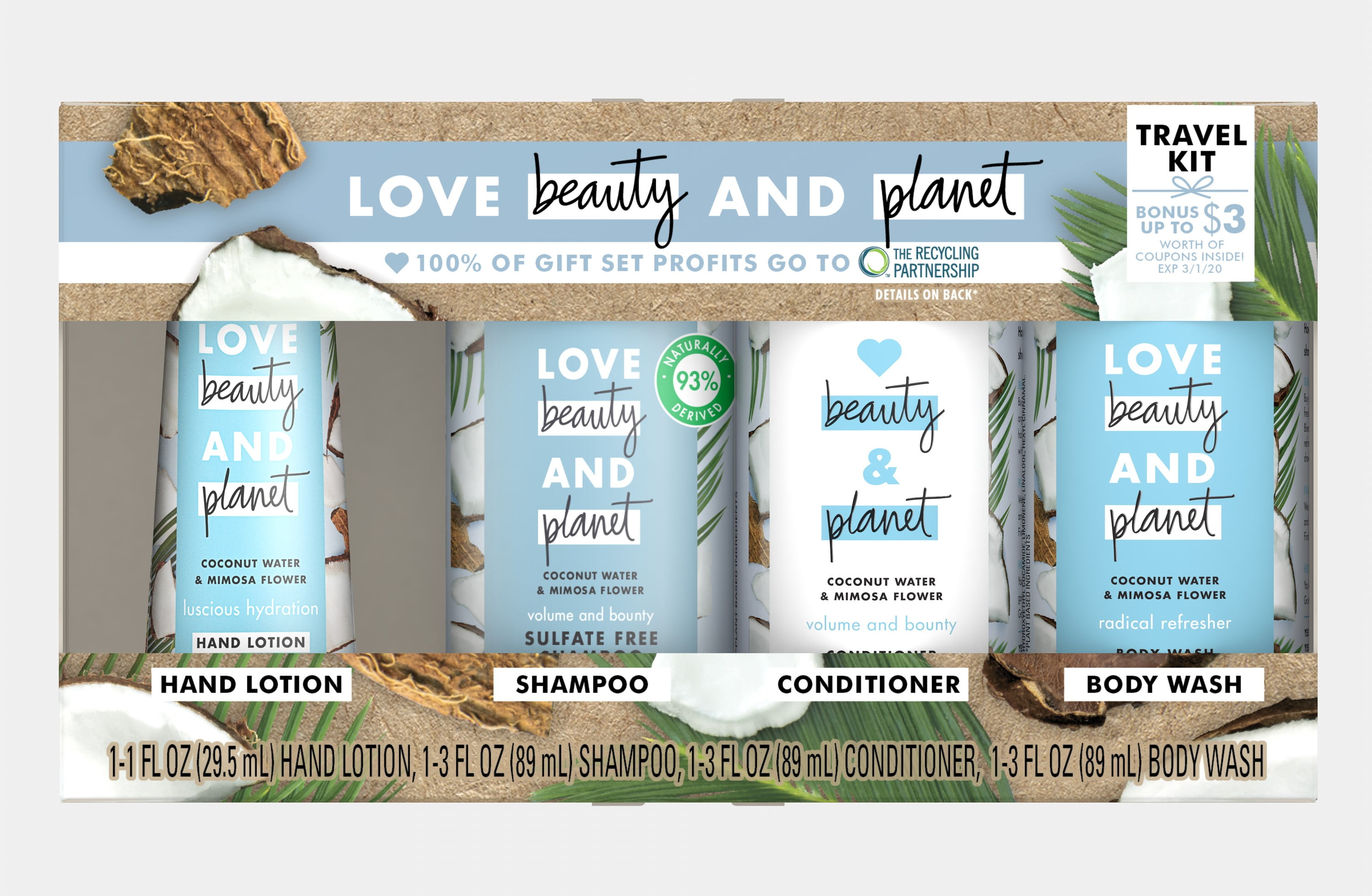 Love Beauty And Planet 4 Pc Coconut Water Mimosa Flower Holiday