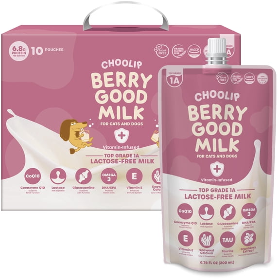Choolip Berry Good Milk Lactose Free Vitamin Milk for Cats & Dogs, 67.6 fl oz (10 Pack)