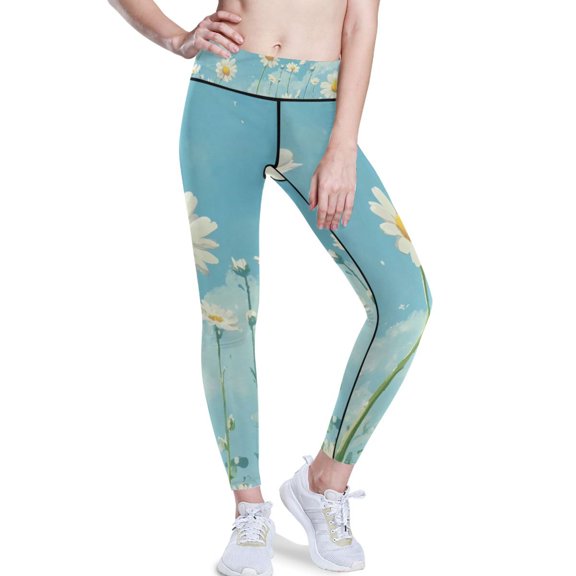 Ckdifva Spring Flowers Painting Yoga Pants with Pockets for Women Workout Athletic Yoga Leggings