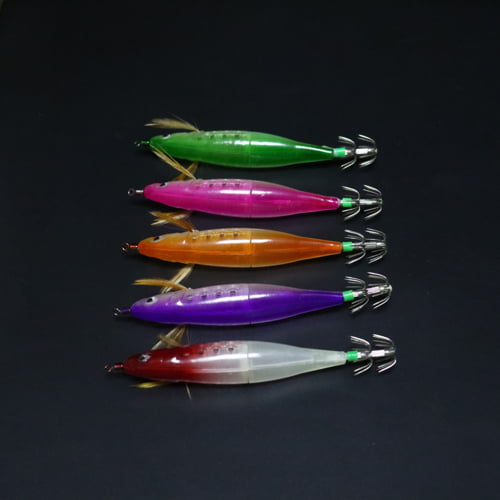 BLK GLOW Hollow Body Saltwater Lure 10pk Shell Bulb Trolling Squid 6" color 