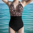 thumbnail image 2 of Women's Sexy One Piece Swimsuit Halter High Waist Tummy Control Bathing Suits Leopard Print Push Up Monokini Swimwear Brown L, 2 of 4