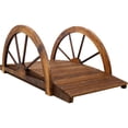thumbnail image 2 of Olurrisa 3.3ft Wooden Garden Bridge Arc Footbridge with Half-Wheel Style Railings & Solid Fir Construction, Stained Wood, 2 of 9