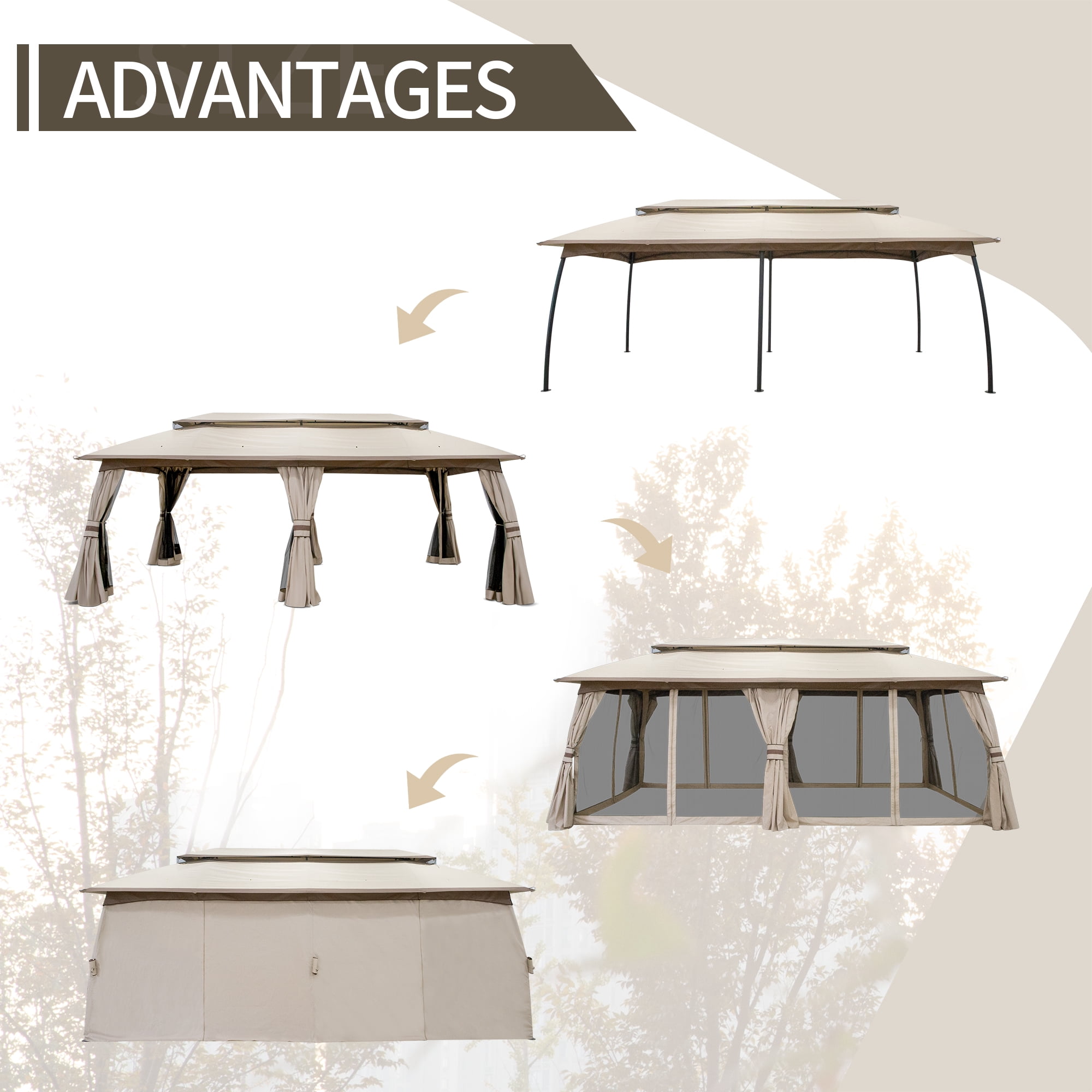 Meetleisure 20'x10' Canopy Gazebo, Patio Party Tent with Vented Soft Top, Outdoor Garden Gazebo for Backyard,Beige