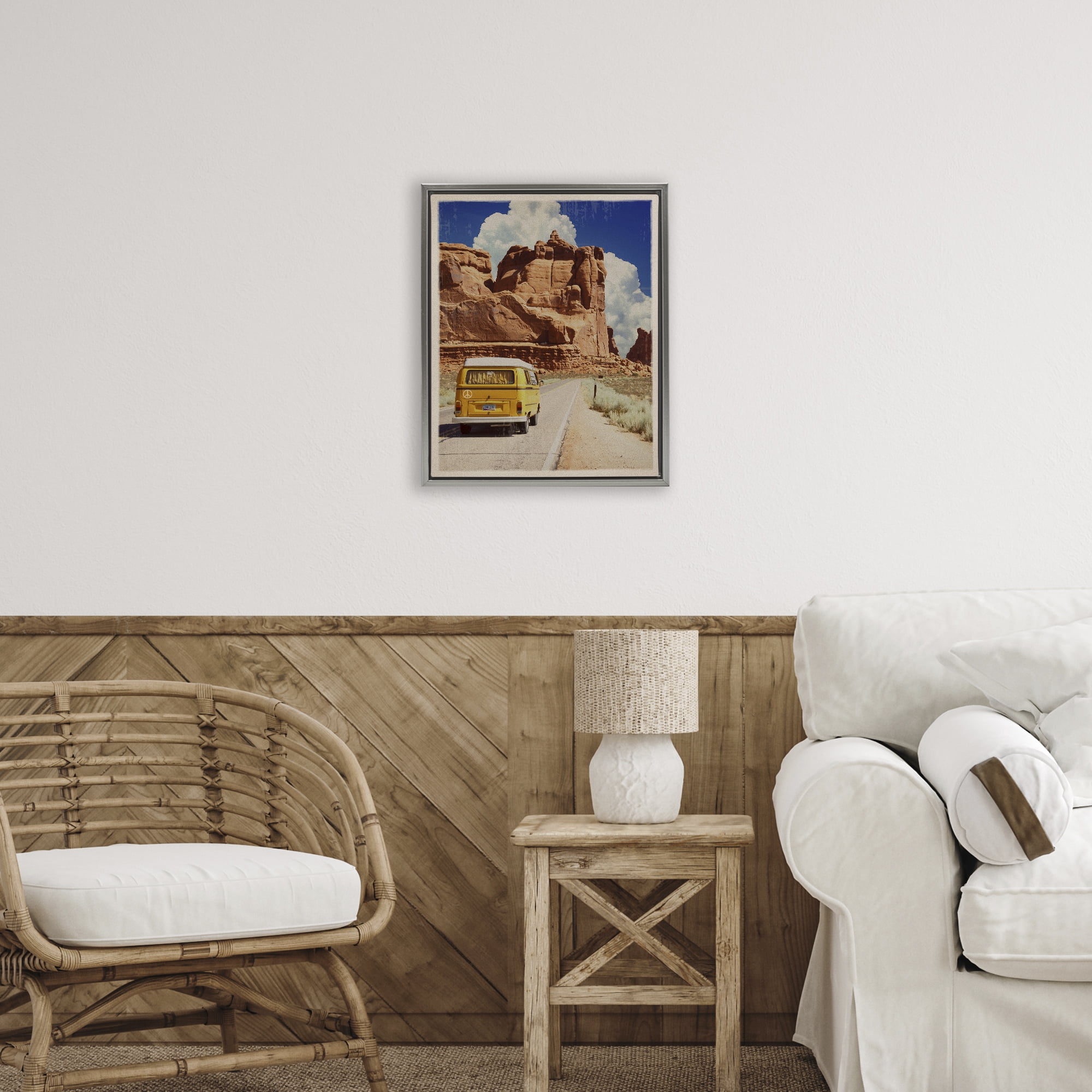 Retro Desert Adventure Gray Framed Floater Canvas Wall Art, design by Old Red Truck