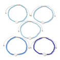thumbnail image 6 of 3Set 5Pcs 5 Colors Natural Shell Heart & Seed Bead Bracelets Set Adjustable Synthetic Hematite Stackable Bracelets Blue Inner Diameter: 2-1/4~3-3/8 inch(5.6~8.7cm) 1Pc/color, 6 of 6