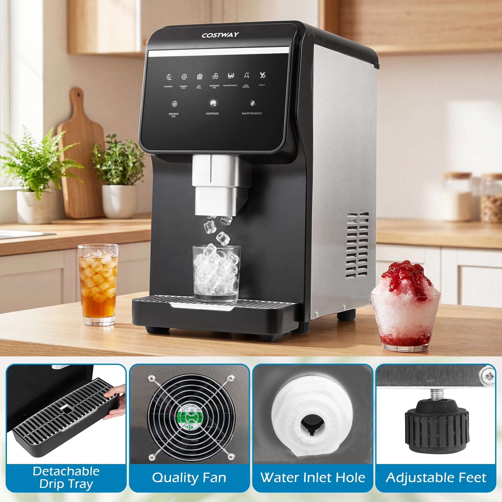 Costway Countertop Ice Machine with Self Dispensing, 80 LBS Per Day, 7.5 LBS Ice Storage