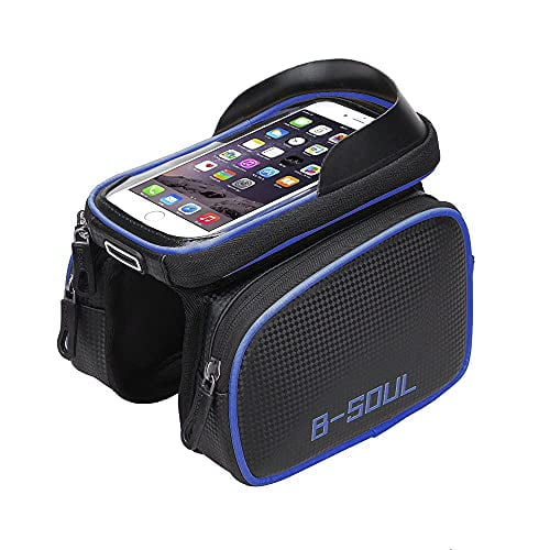 Waterproof Bicycle Top Tube Bag Bike Phone Holder Bag with Touch Screen Reflective Strips Cycling Storage Pouch Bike Front Beam Bag for Smartphone Below 6.5 Inches Number-one Bike Frame Bag