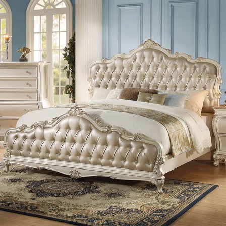 89''L X 67''W X 65''H Queen Bed in Rose Gold PU & Pearl White
