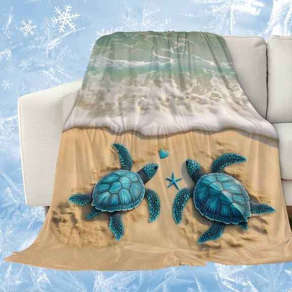 Coastal Turtle Cooling Blanket, Lightweight Breathable Summer Throw Blanket with Double Sided Cold Effect, Summer Beach Nautical Ocean Waves Picnic Beach Blankets Bed Sheet for Hot Sleepers 50"x60"