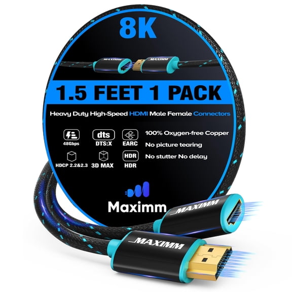 Maximm 8K HDMI Extension Cable 1.5 Ft, 48 Gbps, Male to Female