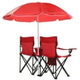 thumbnail image 3 of IVV 2-Person Folding Camp Chair with Removable Sun Umbrella, Heavy Duty Steel Tube Oxford Cloth Double Seat Outdoor Lounge Fishing Chair with Carry Bag, Red, 3 of 9