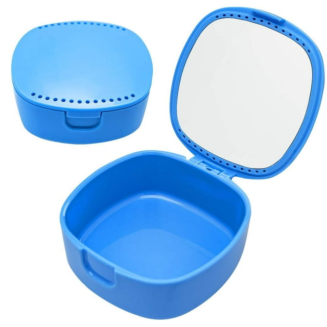 Retainer Case, With mirror and ventilation holes, For Night Guards, Aligner Trays, Mouth Guard,Denture Case, Mouthguard. Light & Easy to Carry & Multipurpose(Blue)