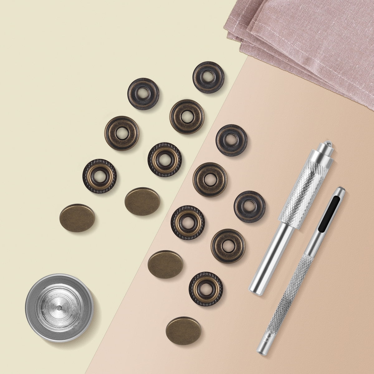 MSDADA 32 Sets Press Studs Cap Button, Stainless Steel Snap Fasteners Kit with Hand Fixing Tools, Instant Metal Buttons No-Sew Clips Snap for Bags, Jeans