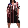 thumbnail image 2 of Fartey Independence Day Dresses for Women Plus Size Short Sleeve V Neck Knee Length Sun Dress 4th of July Summer Beach Patriotic Midi Dress with Pocket, 2 of 5