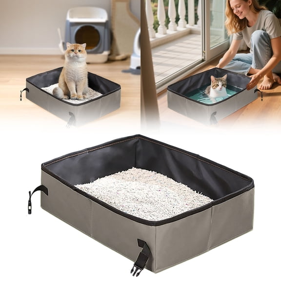 Foldable Cat Litter Box-Portable Waterproof Travel Litter Pan for Kittens Pets-Leak-Proof Collapsible Design for Camping,Hotels,Road Trips-Lightweight Indoor/Outdoor Pet Toilet Tray(15.7*11.8*5.5In)