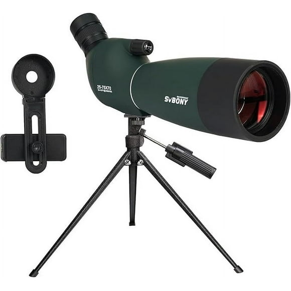 SVBONY SV28 Plus Scores de Spotting avec Trépied, 25-75x70 Scope Spotter Incliné avec Adaptateur Téléphonique, IP65 Étanche Anti-Buée Longue Portée pour Tir sur Cible, Birding