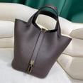 thumbnail image 3 of new color matching vegetable basket bag genuine leather bucket bag litchi pattern first layer cowhide simple all-match portable women‘s bag, 3 of 6