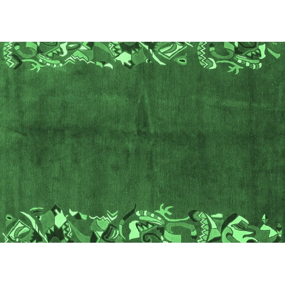 Ahgly Company Indoor Rectangle Abstract Emerald Green Modern Area Rugs, 2' x 3'