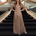 thumbnail image 2 of Dresses for Women 2023 Long Sleeve Solid Color Sequin Hollow Out Dress V-Neck Mini Backless Slim Fit Y2K Fashion Elegant Party Club Beach Seaside Homecoming A-Line Swing Hem Dress, 2 of 5