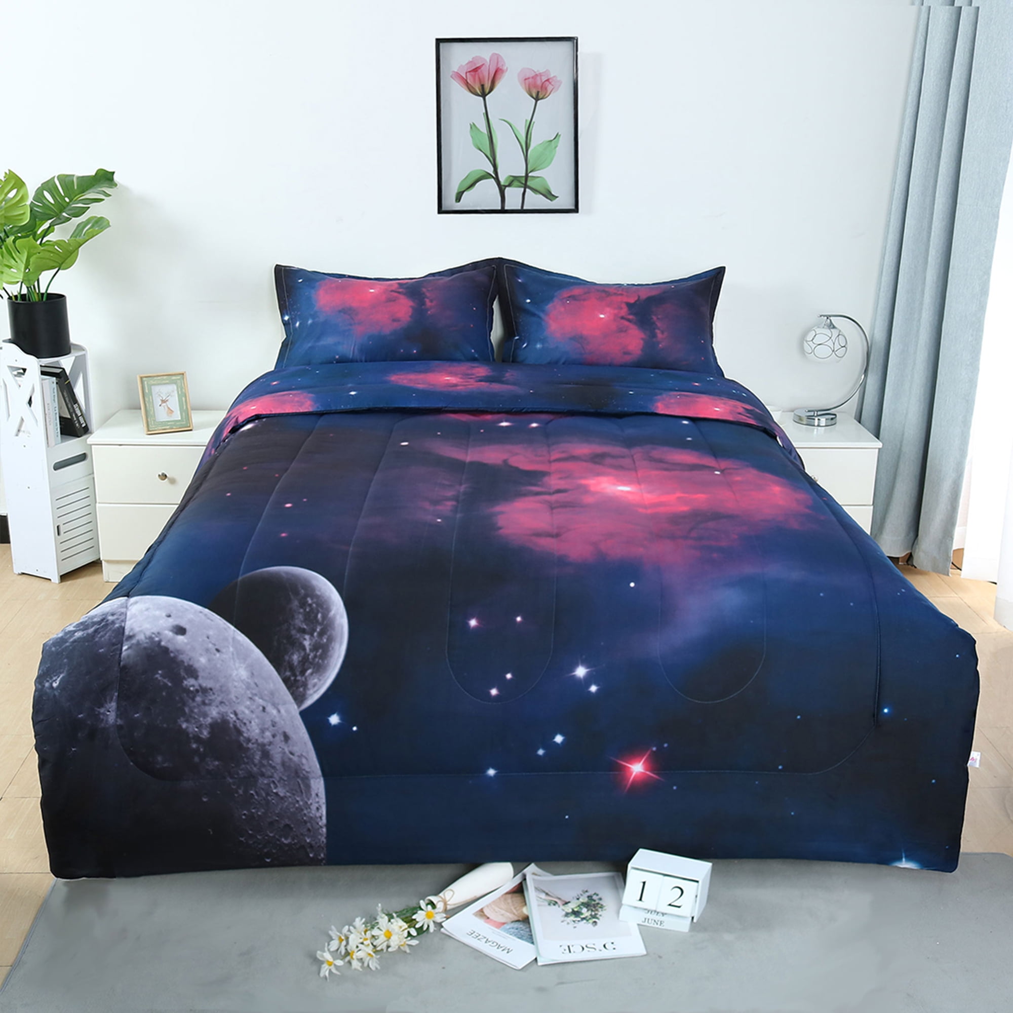 PiccoCasa 3pcs Floral Bedding Set Duvet Bed Sets Down Alternative Comforter with