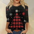 thumbnail image 2 of KIHOUT Womens Tops Long Sleeve Juniors Fashion Christmas Printing Loose T-shirt 3/4 Sleeves Blouse Round Neck Casual Tops, 2 of 5