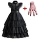 thumbnail image 5 of Disfraz de Cosplay de Adas del miércoles para niñas, vestido gótico negro, elegante vestido de gasa para fiesta de graduación, trajes para niñas, fiesta de carnaval de Halloween para niñas, 5 of 5