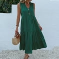 thumbnail image 2 of pimelu Dresses for Women Summer Dresses for Women Beach Button up Loose Ruffle Swing Tank Long Dress Summer Vintage Solid Sleeveless V-Neck Girls Maxi Dresses, 2 of 6