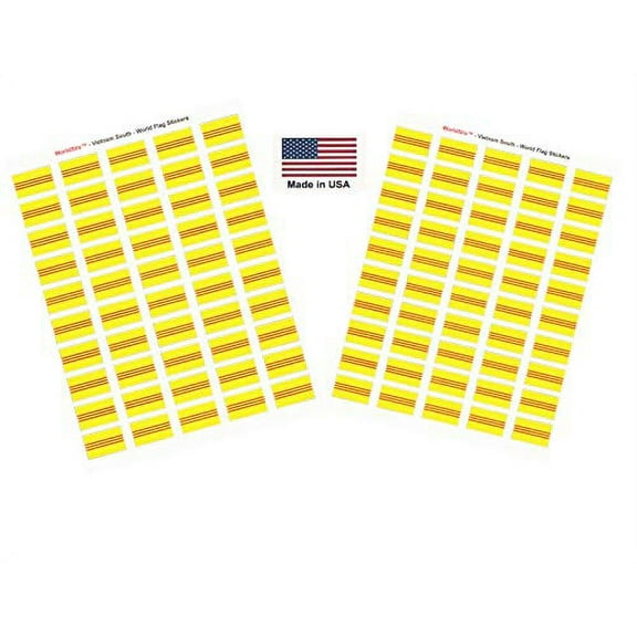 Made in USA! 100 Country Flag 1.5" x 1" Self Adhesive World Flag Scrapbook Stickers, Two Sheets of 50, 100 International Sticker Decal Flags Total (South Vietnam)