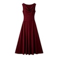 thumbnail image 5 of QUNYINEY Red Formal Dresses for Women Wedding Guest Elegant Sleeveless Flowy Long A Line Dress Crew Neck Ruched with Pockets Slim Fit Dresses, 5 of 5