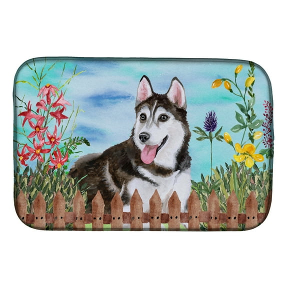 Siberian Husky 2 Spring Dish Drying Mat