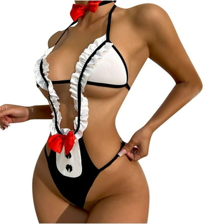 

Yubnlvae Fashion Lace Decal Sleepwear Lingerie Bow Underwear Jumpsuit