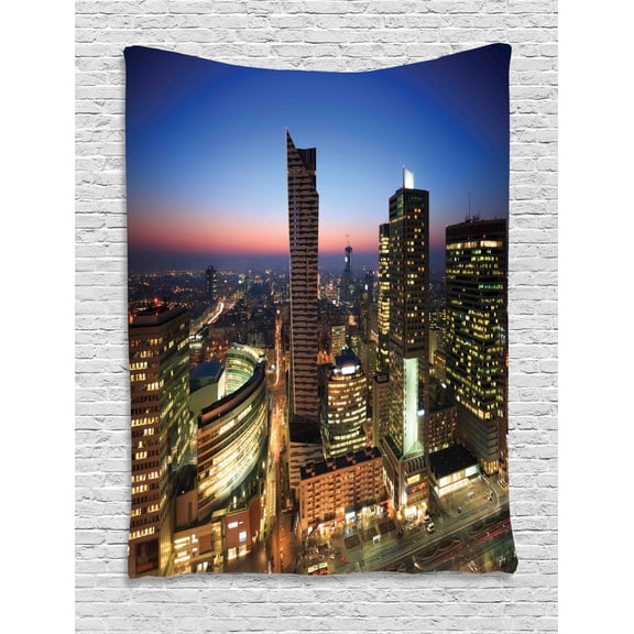 Polish Tapestry, Warsaw City Center During Sunset Evening Time Busy Rush Hour Buildings Urban, Wall Hanging for Bedroom Living Room Dorm Decor, 40W X 60L Inches, Multicolor, by Ambesonne