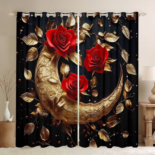 Erosebridal Rideaux Lune Dorée Lot de 2 (42x84) pour Couple, Rideaux Occultants Roses Romantiques 30 %-50 %, Décoration d'Anniversaire