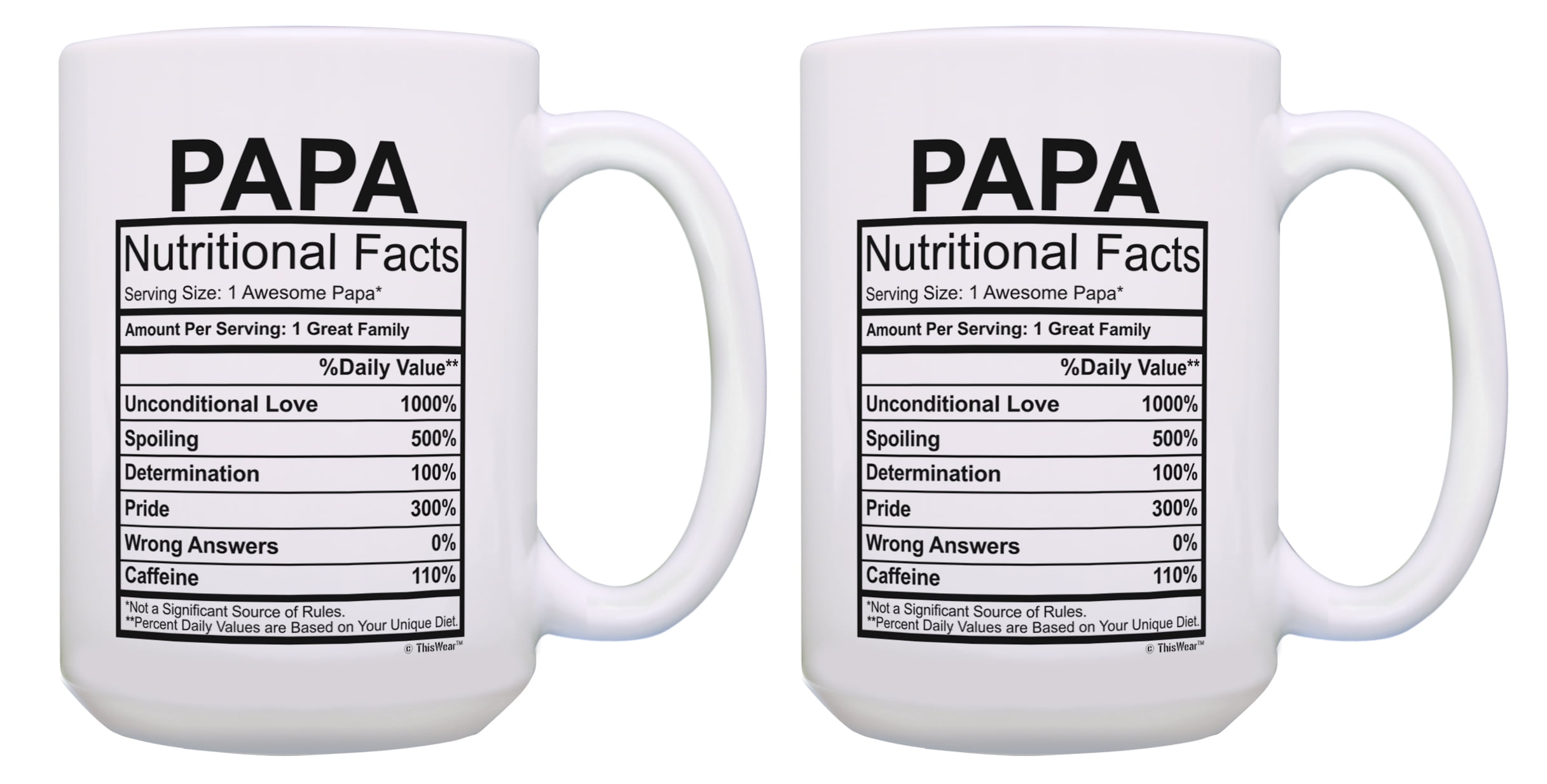 ThisWear Papa Coffee Mug Set Papa Nutrition Facts Papa Mugs Coffee Cup 2 Pack Gift 15oz Coffee