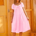 thumbnail image 4 of HomeGardon Nightgowns for Women,Summer Dresses Women's Solid Color Short-sleeved Loose Ice Silk Lace Home Dress Nightdress, 4 of 6