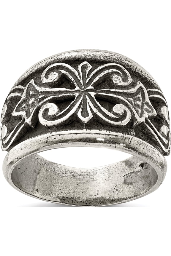 Sterling Silver Antiqued Scroll Design Ring (Size 9) Made In Italy qr6833-9